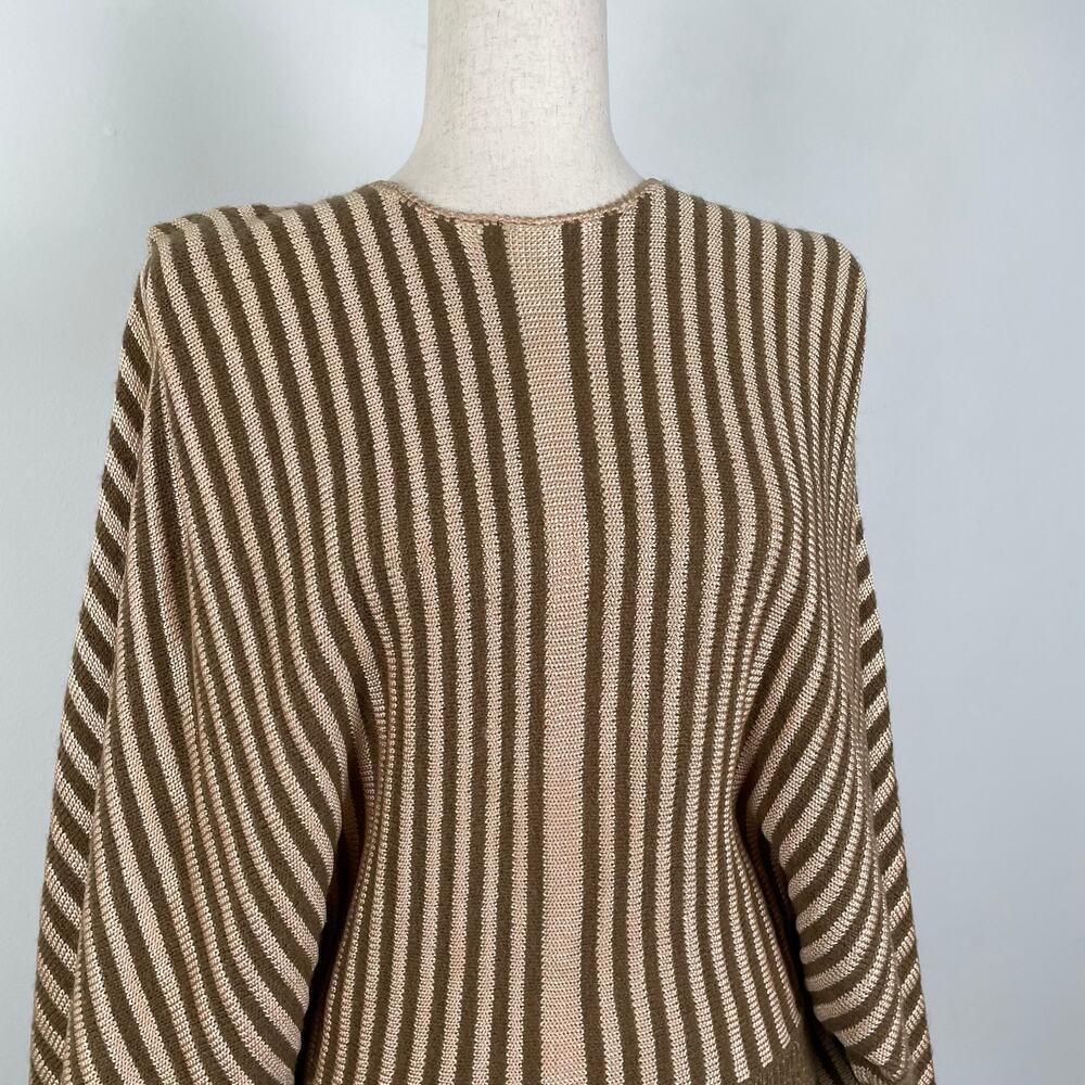 90s Vintage Epin Hand Loomed Sweater Womens S Brown Striped Wide Dolman Sleeves - Picture 11 of 14
